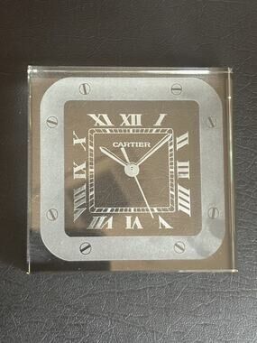 Cartier Marked Square Crystal Desk Paper Weight Roman Numerals w/ Red Box AS-IS